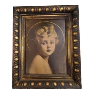 Vintage-Inspired Gold Framed Cherub Art Print - Gold